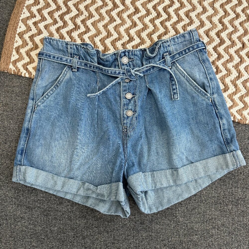 Hollister Denim Paper Bag‎ Waist High Rise Shorts Juniors Size 9 Cuffed Jean